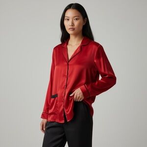 🌻Vintage Victoria's Secret Red & Black Button Down Night Shirt Size Medium